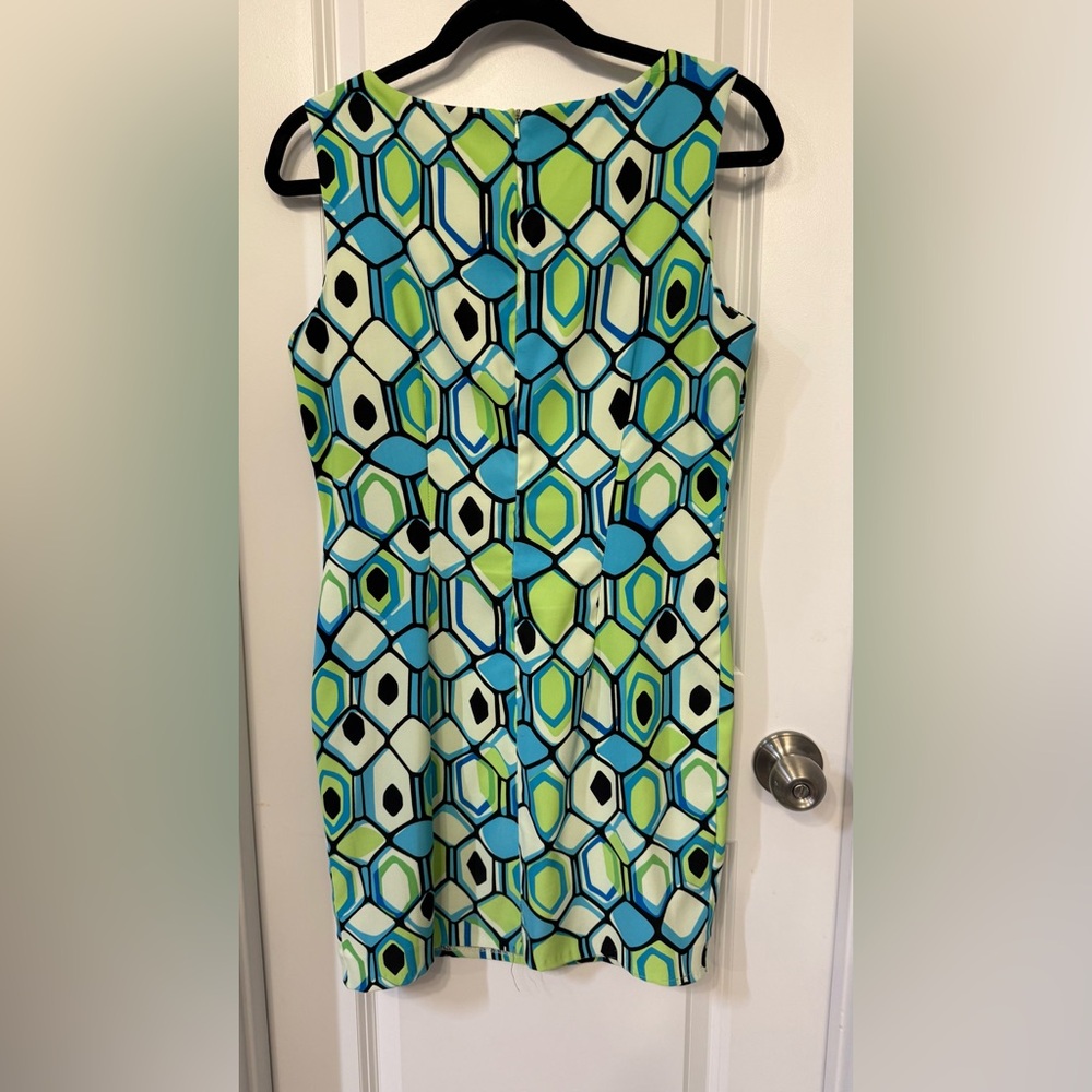 AGB Geometric Blue and Green Midi Dress - Picture 3 of 4